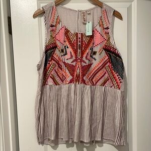 Anthropologie Multicolor Embroidered Tank Top